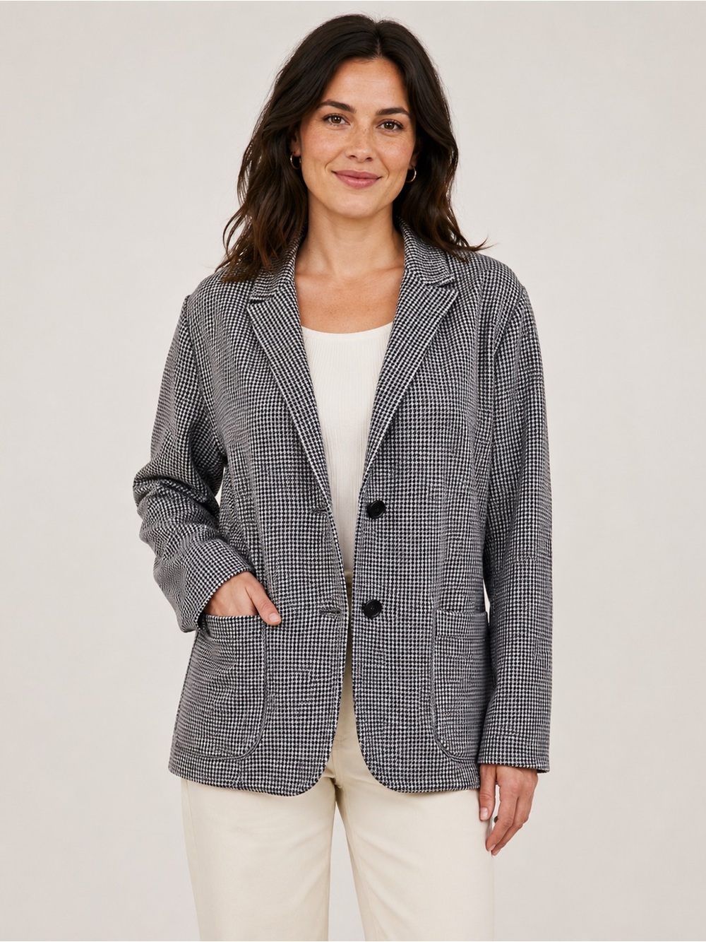 PIAZZA SEMPIONE blue / white fitted / pocketed wool blazer SZ 50 made in Italy .